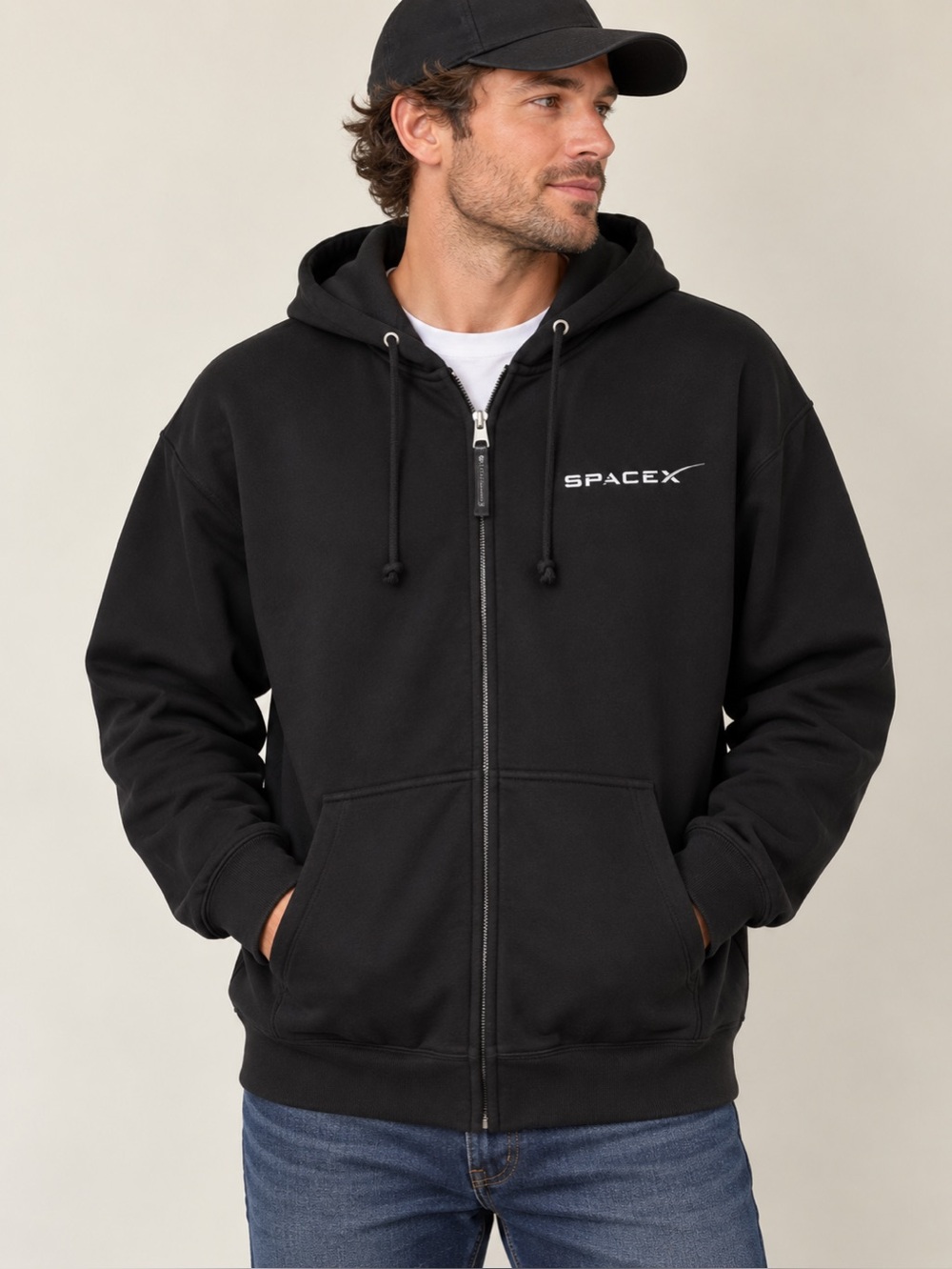 SpaceX Unisex Zipper Hoodie – Black – Size Large – New With Tags